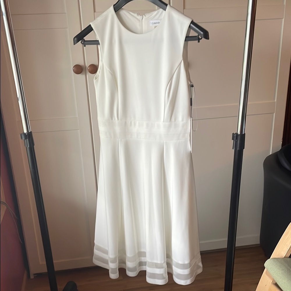Calvin Klein White Sleeveless Dress with Mesh Detail